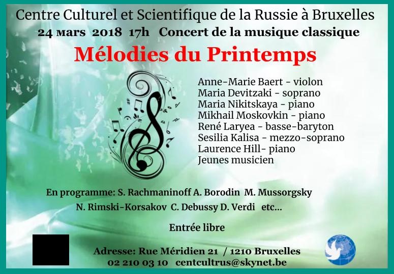 Affiche. CCSRB.  Concert Mélodies du printemps. 2018-03-24